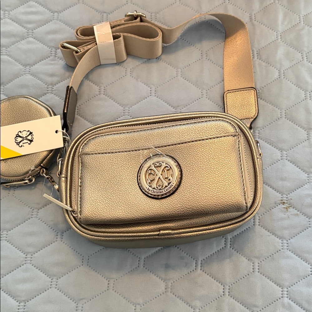 Christian Lacroix Metallic Pebble Camera Bag NwT in pewter